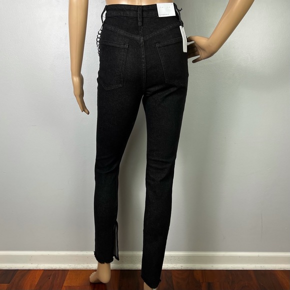 NEW WEWOREWHAT REVOLVE BLACK SLIT HEM JEANS - Picture 7 of 8
